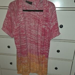 Lane Bryant Pink and White Knit Cardigan